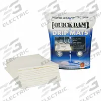 QUICK DAM Drip Mat 2x2, PK 10: Fresh Water, 24 in Overall Wd, Celullose, 10 dams per pack (MPN WUBM-10). Key specifications — Color: White; Material: Celullose; Includes: 10 dams per pack; Brand: QUICK DAM; For Opening Type: Doorway; For Water Salinity: Fresh Water.