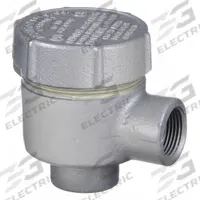 Conduit Outlet Body: Iron, Triple Coat Epoxy Coating, GRJ, 1/2 in Trade Size, EA Body, Threaded (MPN GRJEA50). Key specifications — Series: For Round Body; Compatible Conduit Trade Size: 1/2 in; Thread Gender: Female; Hub Style: Threaded; Cover Included: Yes; Body Style: EA; Connection Type: Threaded; Back Type: Round.