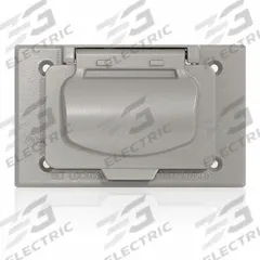 LEVITON Weatherproof Cover: Aluminum, Decora/FS/GFCI, 1 Gangs, 2 15/16 in Overall Ht, 3R, Gray (MPN WM1HF-GY). Key specifications — Brand: LEVITON; Color: Gray; Compatible with Product Type: Receptacles; Compatible with Series: Decora; Mounting Orientation: Horizontal.