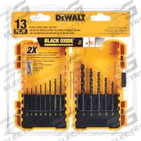 DEWALT Jobber Length Drill Bit Set: 13 Pc, 1/16" to 1/4", 135° Split Point, Black & Gold HSS (MPN DW1163). Key specifications — attr1236168: ToughCase®+.