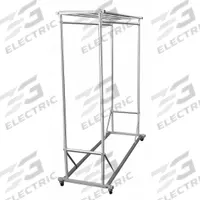 GLARO Garment Rack: Rod Design (No ) Hooks, 2 Rods, 64 in Overall Ht, 60 in Overall Wd, Aluminum (MPN 135-5SA). Key specifications — Color: Silver; Finish: Satin Aluminum; Material: Aluminum; Foot Type: Casters.