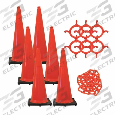MR. CHAIN Traffic Cone: MUTCD/NCHRP-350, 36 in Cone Ht, Orange, Non-Reflective, PVC - Traffic Cone Kits
