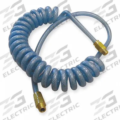 ATP Coiled Air Hose: 3/8 in Hose Inside Dia., Blue, Brass x Brass - Polyurethane Coiled Air Hose Assemblies with Reinforced Wire-Braided Polyurethane Cover