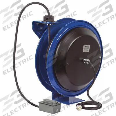 COXREELS Extension Cord Reel: Ratchet Lock, 75 ft Cord Lg, 12 AWG, SJO, 5-20R Cord Lg - Self-Retracting Cord Reels