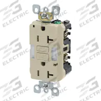 LEVITON GFI Receptacle: Decorator Duplex, 5-20, Ivory, GFCI, 125V AC, 20 A, 2 Pole / 3 Wire (MPN GFNL2-I)