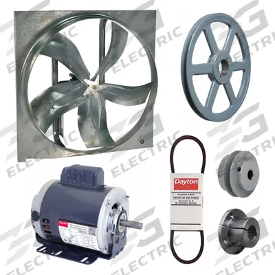 Dayton Exhaust Fan with Drive Package: Belt Drive, 24 in Blade, 1/2 hp, 6,950 cfm - Belt-Drive Panel Exhaust Fans with Drive Package