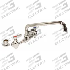 DOMINION COMMERCIAL FAUCETS Low Arc Service Sink Faucet: Wall, Widespread, Brass, Chrome (MPN 77-9008). Key specifications — Color/Finish: Chrome; Includes: Handles.