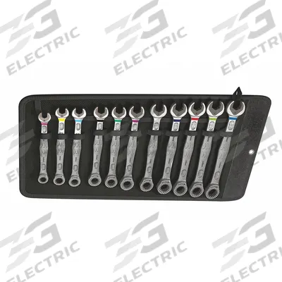 WERA Combination Wrench Set: Alloy Steel, Nickel Chrome, 11 Tools - Metric 12-Point Ratcheting Combination Wrench Sets