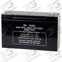 APPROVED VENDOR Sealed Lead Acid Battery: 6V DC, 10 Ah Capacity, 3.7 in Ht, 5.94 in Wd, 1.94 in Dp (MPN 2UKH2). Key specifications — Terminal Connection: 0.187 in Faston; Battery Cycle Type: Deep Cycle; Brand: APPROVED VENDOR; Housing Material: ABS.