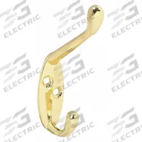 APPROVED VENDOR Wardrobe Hook: Screw, 35 lb Wt Capacity, 2 Points per Hook, Brass, 2 in Projection (MPN 1XNE1). Key specifications — Color: Brass; Finish: Brass; Material: Zinc; Product Type: Wardrobe Hook.