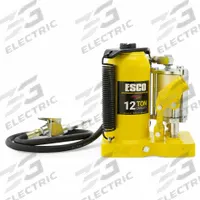 ESCO/EQUIPMENT SUPPLY CO Bottle Jack: Steel, Trigger, Air/Mechanical, 12 ton Load Capacity (MPN 10380). Key specifications — Brand: ESCO/EQUIPMENT SUPPLY CO; Lifting Actuator: Trigger; Body Material: Steel.