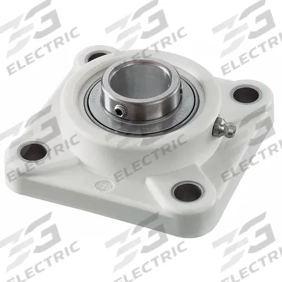 NTN 4 Bolt Flange Bearing: Radial Ball, 1 1/4 in Bore, Polymer, Set Screws - Food-Grade Flange-Mount Ball Bearings