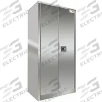 SECURALL Storage Cabinet: 48 in x 24 in x 72 in, Flush Handle Handle & Latch, 18 ga Panel Thick (MPN 101-sw-ss). Key specifications — Door Type: Hinged; Cabinet Color: Silver; Base Type: Leveling Feet; Assembled: Assembled; Mobility: Stationary; Adjustable Shelves: Adjustable; Cabinet Finish: Brushed; Door Handle Type: Flush Handle.