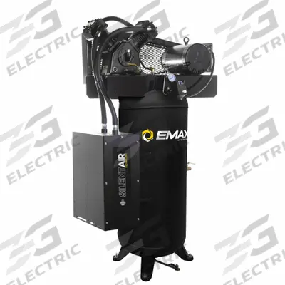EMAX Electric Air Compressor: 5 hp, 2 Stage, Vertical, 60 gal, 17 cfm, 150 psi - Quiet Splash Lubricated Electric Air Compressors with Silencer