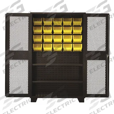 JAMCO Bin Cabinet: 48 in x 24 in 78 in, 2 Shelves, 20 Bins, Yellow, Ventilated - Standard Bin Cabinets with Shelves