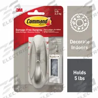 COMMAND Hook: 5 lb Wt Capacity, 1 Points per Hook, Nickel, 3 5/32 in Overall Ht, 1 1/2 in Overall Wd (MPN 17083BN-ES). Key specifications — Brand: COMMAND; Color: Nickel.