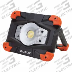 GROZ Temporary Job Site Light: 2,000 lm Max Brightness, LED, 2, 2 Brightness Levels, 1 Lamp Heads (MPN LED/560). Key specifications — attr562610: Lithium Ion; attr562627: Black/Orange; attr562654: LED; attr562613: GROZ; attr873195: 2.