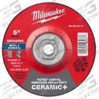 MILWAUKEE Grinding Wheel: Type 27, 5" x 1/4" x 5/8"-11, Ceramic, 24 Grit (MPN 49-94-0717). Key specifications — Brand: MILWAUKEE.
