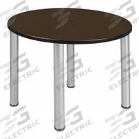 KEE Cafe/Breakroom Table: Laminate, Walnut, 29 in Overall Ht - Max, Circle, Black, Metal, Black (MPN TB42RNDNWBPCM). Key specifications — Brand: KEE; Frame Color: Black; Frame Material: Metal; Edge Color: Black; Tabletop Color: Walnut; Tabletop Shape: Circle; Tabletop Structural Material: Laminate; Tabletop Surface Material: Laminate.
