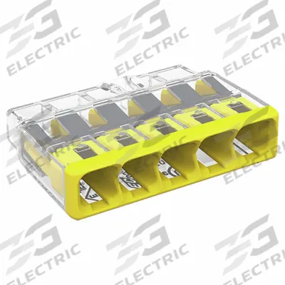WAGO Push-In Wire Connector: 2773 Series, 5 Port, 20 AWG – 12 AWG Solid Wire Size Range - Push-In Connectors