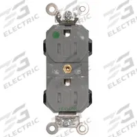 LEVITON Receptacle: Hospital Grade Fed. Spec., Duplex, 5-15R, Gray, 125V AC, 15 A, 2 Pole / 3 Wire (MPN 8200-SGG)