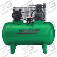 SPEEDAIRE Electric Air Compressor: 3 hp, 1 Stage, Horizontal, 30 gal, 9.1 cfm, 135 psi, Base Model (MPN 4B237). Key specifications — attr48430: SPEEDAIRE; attr48445: 60 Hz; attr48448: Manual Drain Valve; attr48450: 200-240V AC; attr48474: Three; attr48487: Horizontal.