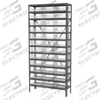 AKRO-MILS Bin Shelving: 36 in x 12 in x 79 in, 1 Sided, 36 Bins, Open, Shelf Bin, Clear, 13 Shelves (MPN AS1279170SC). Key specifications — Includes Bins: Yes; Bin Material: Polymer; Frame Color: Gray; Bin HxWxD: (36) 4 in x 11-1/8 in x 11-5/8 in; Frame Material: Steel; Bin Color: Clear; Bin Style: Shelf; Brand: AKRO-MILS.