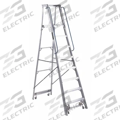 LOUISVILLE LADDER Platform Stepladder: 8 ft Ladder Size, Aluminum, 300 lb Load Capacity - Rolling Lightweight Aluminum Platform Stepladders