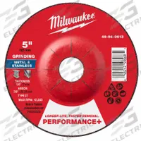 MILWAUKEE Grinding Wheel: Type 27, 5" x 1/4" x 7/8", Zirconia Alumina, 24 Grit (MPN 49-94-0613). Key specifications — Brand: MILWAUKEE.