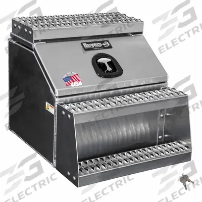 BUYERS PRODUCTS Step Boxes: Aluminum, Silver, 28 in Overall Dp, 24 in Overall Ht - Single Flip-Up Door Truck Step Boxes