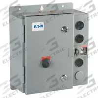 EATON NEMA Magnetic Motor Starter: Non-Reversing, 3 Poles, NEMA Size 2, 45 A, 24V AC Coil (MPN ECN0522TAA-R63/DL30). Key specifications — attr211388: EATON; attr951451: 1NO/1NC; attr951453: 24V AC; attr951489: Three; attr984425: 1NO/1NC; attr984429: Pilot Light; attr997361: None (Not Applicable to Electronic Overloads).