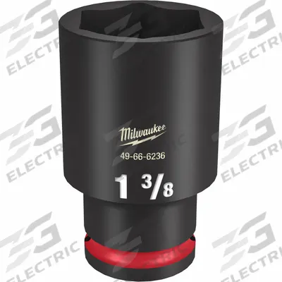 MILWAUKEE Deep Impact Socket: 1/2 in Drive Size, SAE, 1 3/8 in Socket Size, 6-Point - 1/2" Drive Impact Sockets