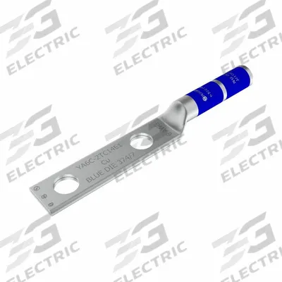 BURNDY Compression Lug: For 6 AWG, Stranded Wire, 1/2 in Stud Size, Long - Two-Hole Compression Lugs