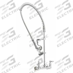 T&S BRASS Pre Rinse Faucet: Wall, Widespread, 2 Mounting Holes, Brass, Chrome, 1.42 gpm Flow Rate (MPN B-0133-B). Key specifications — Brand: T&S BRASS; Color/Finish: Chrome.