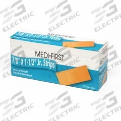 MEDI-FIRST Adhesive Bandage: Strip Bandages, 7/8 in Wd, 1 1/2 in Lg, Not Metal Detectable, Fabric (MPN 66133). Key specifications — Product Type: Strip Bandages; Unitized: Unitized; Water Resistance: Waterproof; Brand: MEDI-FIRST; Latex Content: Latex Free; Metal Detectable: Not Metal Detectable; Package Type: Box; Manufacturer Part Number: 66133.