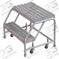TRI-ARC Step Stool: 1.7 ft Overall Ht, 350 lb Load Cap, 2 Steps, Aluminum, 1.7 ft Standing Ht (MPN WLAR002165). Key specifications — attr1051722: Rolling Step Stool; attr1051697: TRI-ARC; attr1051699: (4) Swivel; attr1051702: Silver; attr1051713: Handrails Not Included; attr1051726: Rectangle.
