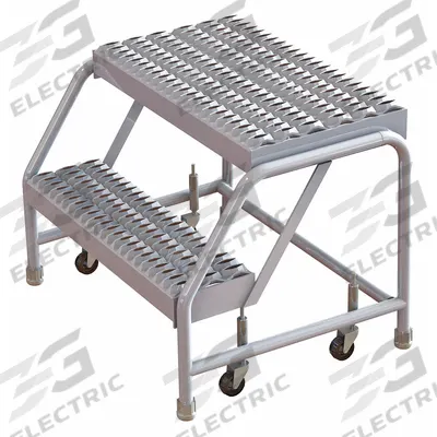 TRI-ARC Step Stool: 1.7 ft Overall Ht, 350 lb Load Cap, 2 Steps, Aluminum - Rolling Step Stools
