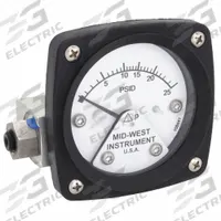 MIDWEST INSTRUMENT Differential Pressure Gauge: Back, 1/4 in NPT Female, ±3-2-3% Gauge Accuracy, 120 (MPN 120-AA-00-OO-25P). Key specifications — Sensor Type: Piston; Series: 120; Housing Material: Aluminum; Certificate of Calibration: Not Included; Gauge Accuracy: ±3-2-3%.