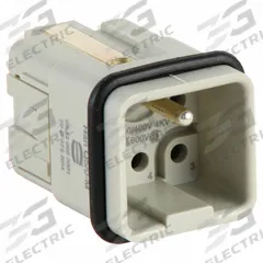 HARTING Industrial Rectangular Connector Insert: Han® Q, Crimp, Male, 16 A Current Rating, Gray (MPN 09120053001). Key specifications — Insert Color: Gray; Insert Material: Polycarbonate; Wire Size: 0.14 to 2.5 sq mm; Voltage Rating: 230V (Earth); Connector Gender: Male; Brand: HARTING.