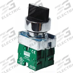DAYTON Selector Switch: 22 mm Panel Mounting Size, 3 Positions, Short Lever, 2NO, Metallic (MPN 30G273). Key specifications — AC Contact Rating: 10 A @ 600 V; Action: Maintained/Maintained/Maintained; Cam: No Cam Included; DC Contact Rating: 2.5 A @ 600 V; Operator Head Material: Plastic; Operator Head Type: Short-Handled Knob; Operator Illumination: Non-Illuminated; Switch Function @ 1st Position: On.