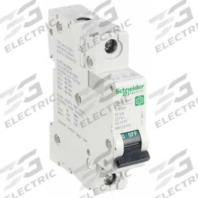 SCHNEIDER Supplementary Protector: 1 A Amps, 60V DC, 14kA at 120/240V AC, Screw Clamp - D-Curve, 1-Pole UL1077 DIN Rail-Mount Supplementary Protectors