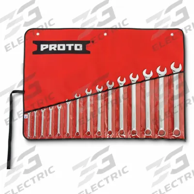 PROTO Combination Wrench Set: Alloy Steel, Chrome, 15 Tools - SAE 12-Point Combination Wrench Sets