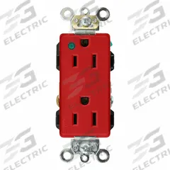 LEVITON Duplex Receptacle Outlet: Hospital Grade, Duplex, 5-15R, Red, 125V AC, 15 A, 2 Pole / 3 Wire (MPN 16262-PLR)