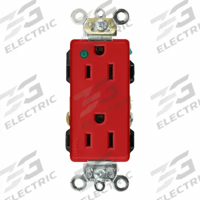 LEVITON Duplex Receptacle Outlet: Hospital Grade, Duplex, 5-15R, Red, 125V AC, 15 A - General Purpose Receptacles