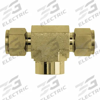 BRENNAN INDUSTRIES Compression Tee Fitting: 3/8 in OD x 3/8 in OD x 1/4 in Pipe Size - Clean & Bagged Double-Ferrule Brass Compression Fittings