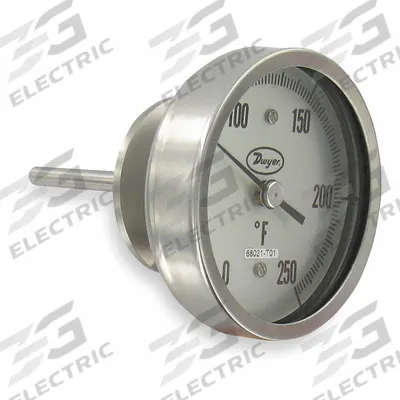 Dwyer Sanitary Dial Thermometer: 0°F to 250°F, +/- 1% Accuracy, 3 in Dial Dia - Back-Mount Fixed-Angle Sanitary Clamp Dial Thermometers