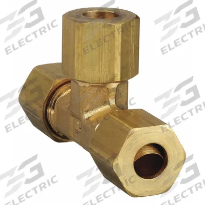 PARKER Compression Tee Fitting: 3/8 in OD x 1/8 in Pipe x 3/8 in OD Fitting Size, Brass - Standard Sleeve Brass Compression Fittings
