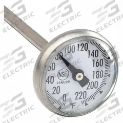 APPROVED VENDOR Dial Pocket Thermometer: 0°F to 220°F, +/- 2°F, 5 in Stem Lg, Fahrenheit (MPN 23NU29). Key specifications — attr1280785: Fahrenheit; attr1275298: +/- 2°F; attr1275296: APPROVED VENDOR.