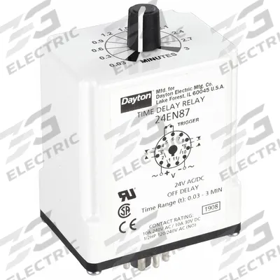 Dayton Single Function Time Delay Relay: Socket Mounted, 24V AC/DC, 10 A - Socket-Mounted Relays