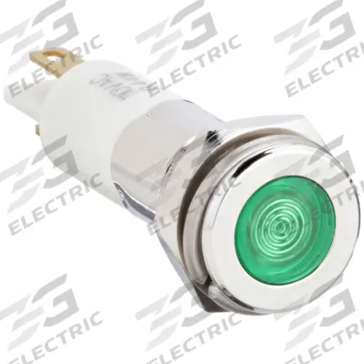 APPROVED VENDOR Flush Panel Light: 10 mm Panel Mounting Hole Dia, LED, Green, Flush Head - LED Indicator Pilot Lights